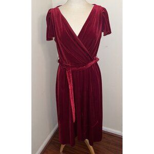 DKNY Womens Velour Faux Wrap Calf Midi Dress Red 12